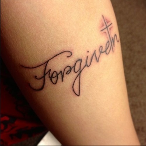 Forgiven Christian Cross Tattoo Design For Forearm