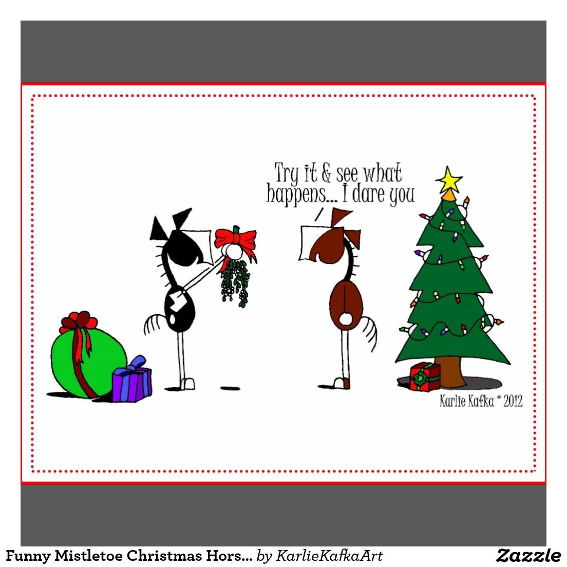Funny Mistletoe Christmas Horse Cartoon Postcard Image