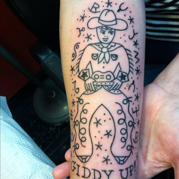 Giddy Up - Traditional Cowboy Tattoo On Forearm