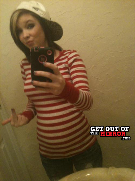 Girl Flipping Off Taking Selfie Funny Picture