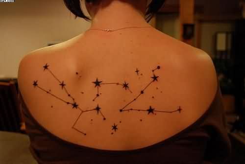 Girl Upper Back Libra Constellation Tattoo