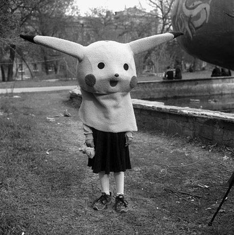 Girl Wearing Pikachu Costume Funny Black And White Picture