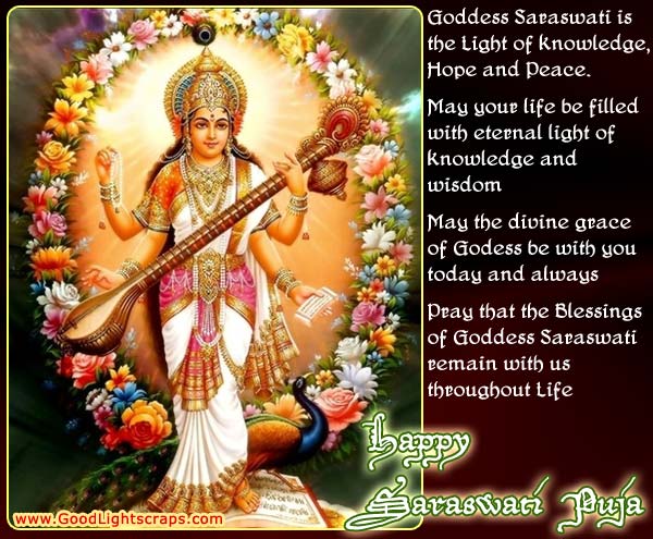 Goddess Saraswati Is The Light Of Knowledge Hope And Peace Happy Saraswati Puja