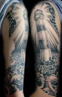 Grey Ink Lighthouse Tattoo