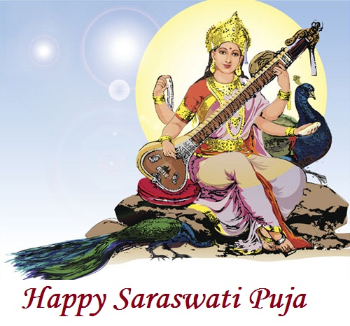 Happy Saraswati Puja Wishes Painting
