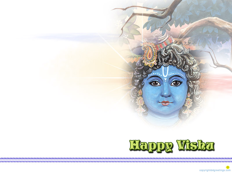 Happy Vishu Lord Krishan Face Wallpaper
