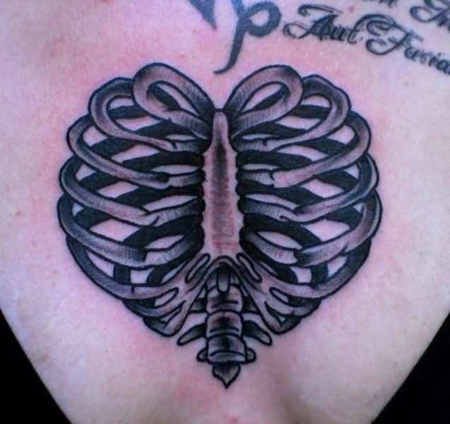 Heart Shape Rib Cage Bone Tattoo Design