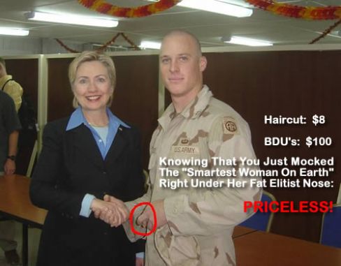 Hilary Clinton Hand Shaking With Army Man Funny Priceless Picture