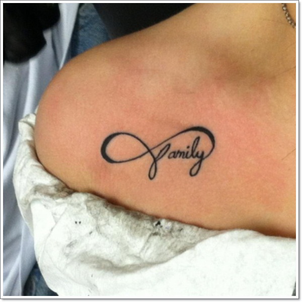 Infinity Family Tattoo On Collarbone