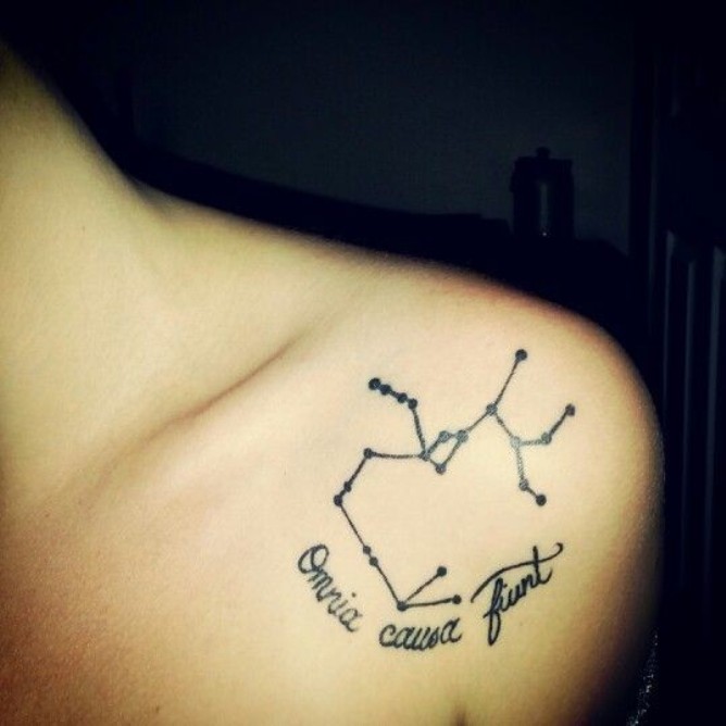 Left shoulder Black Ink Libra Constellation Tattoo