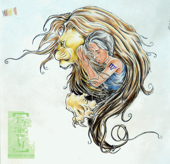 Leo Head And Virgo Zodiac Tattoo by Bgin