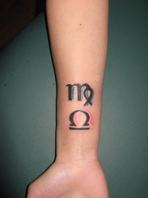 Libra And Virgo Tattoo On Right Forearm