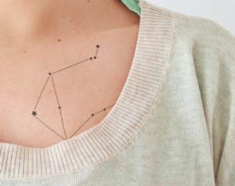 Libra Constellation Tattoo On Girl Left Collarbone