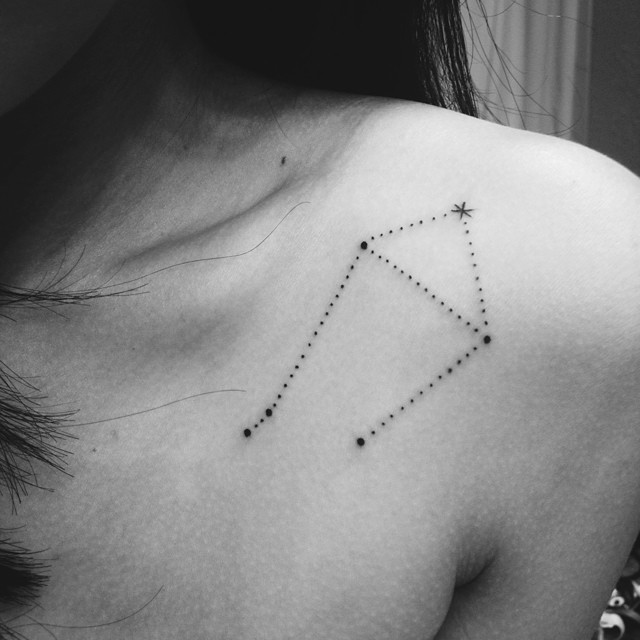 Libra Constellation Tattoo On Left Collarbone