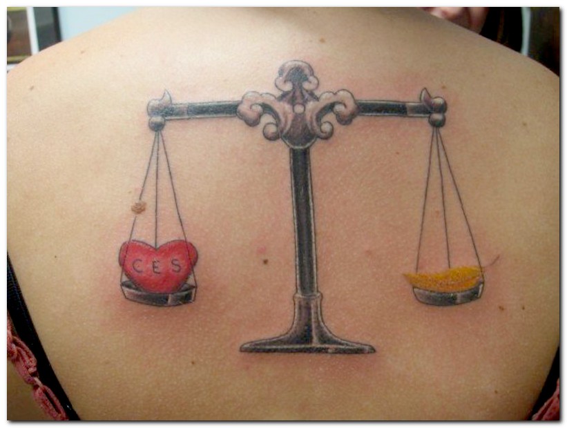 Libra Zodiac Scale Tattoo On Upper Back