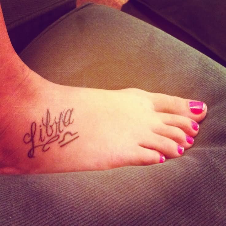 Libra Zodiac Tattoo On Right Foot