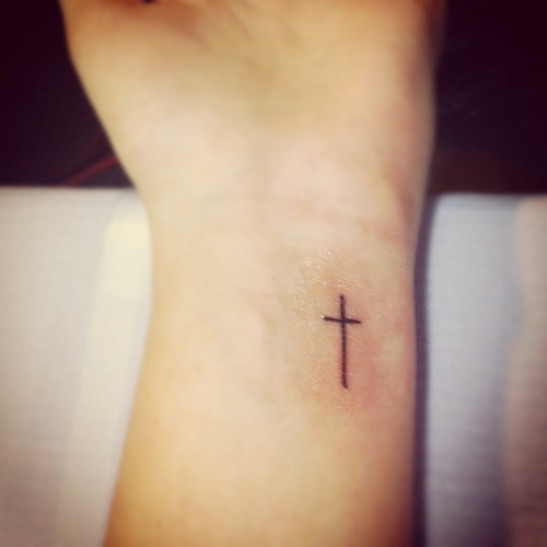 Little Simple Christian Cross Tattoo On Wrist