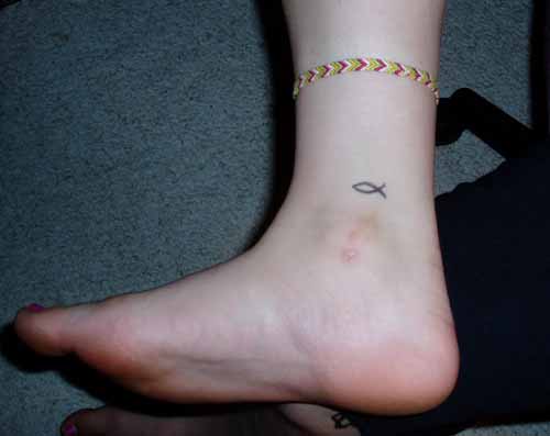 Little Simple Christian Jesus Fish Tattoo On Ankle
