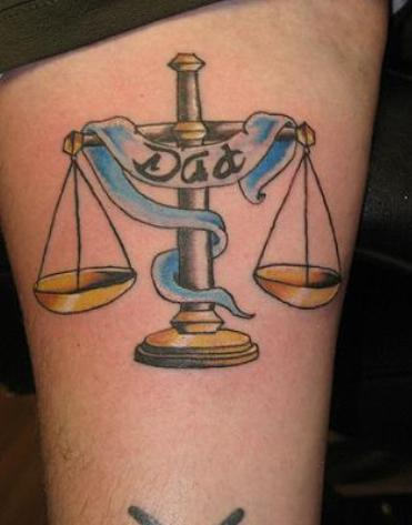 Memorable Libra Scale With Dad Banner Tattoo