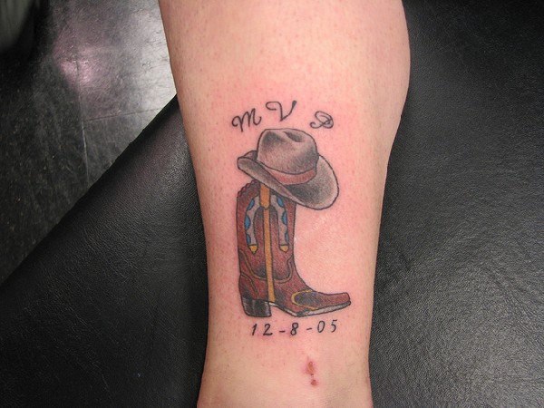 Memorial Cowboy Boot With Hat Tattoo Design