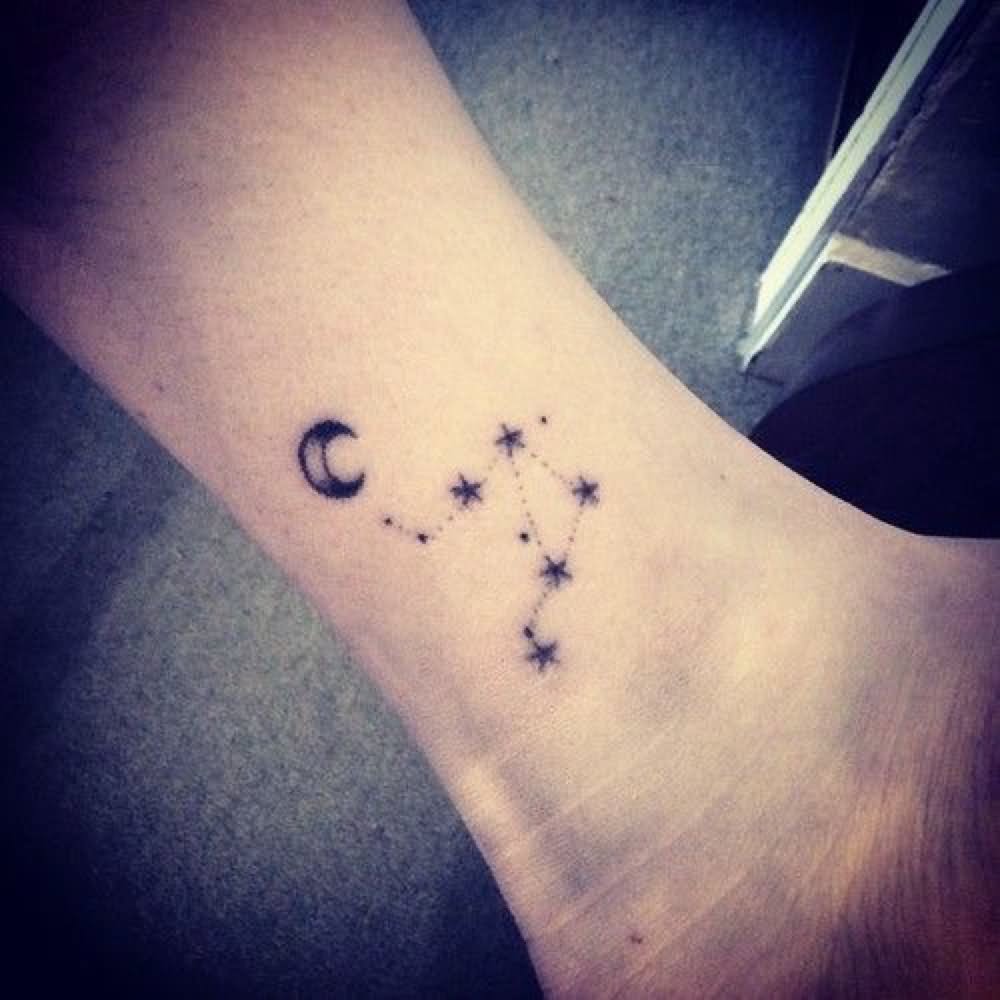 Moon And Libra Constellation Tattoo On Leg