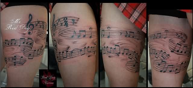 Music Knots Band Tattoo Design For Leg