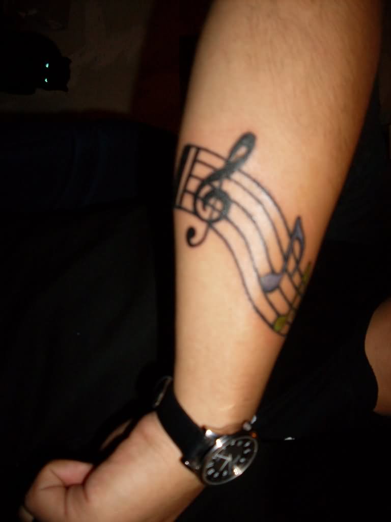 Music Knots Band Tattoo On Forearm