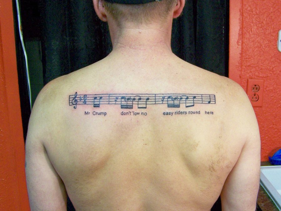 Music knots Band Tattoo On Man Upper Back