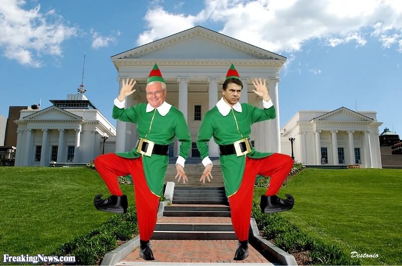 Newt Gingrich And Rick Perry Wearing Elves Funny Picture