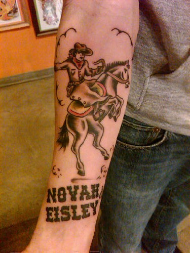 Novah Eisley - Traditional Cowboy Riding Horse Tattoo On Forearm