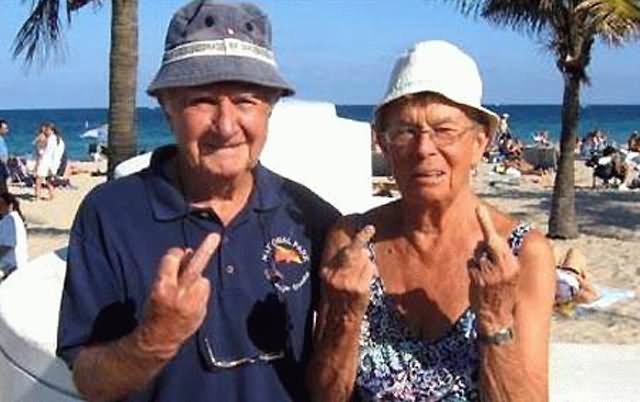 Old Couple Funny Flip Off Image