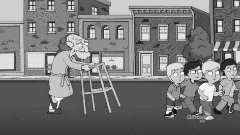 Old Man And Children Running Funny Black And White Gif Image