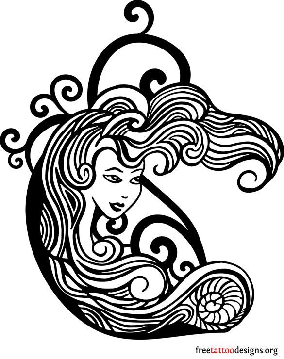 Outline Virgo Woman Tattoo Design Sample