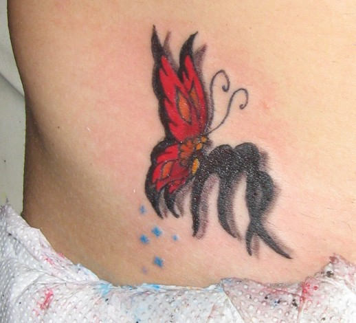 Red Butterfly And Virgo Zodiac Symbol Tattoo