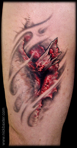 Ripped Skin Broken Bone Tattoo Design For Sleeve