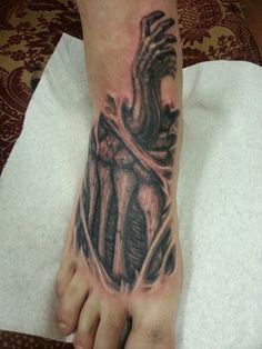 Ripped Skin Foot Bone Tattoo On Foot