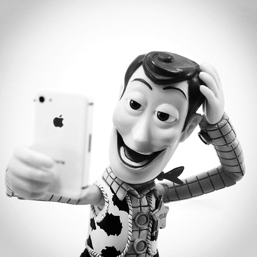Sheriff Woddy Taking Selfie Funny Black And White Picture