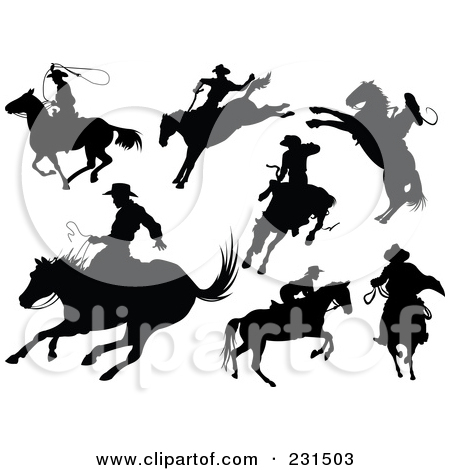 Silhouette Cowboy Riding Horse Tattoo Flash