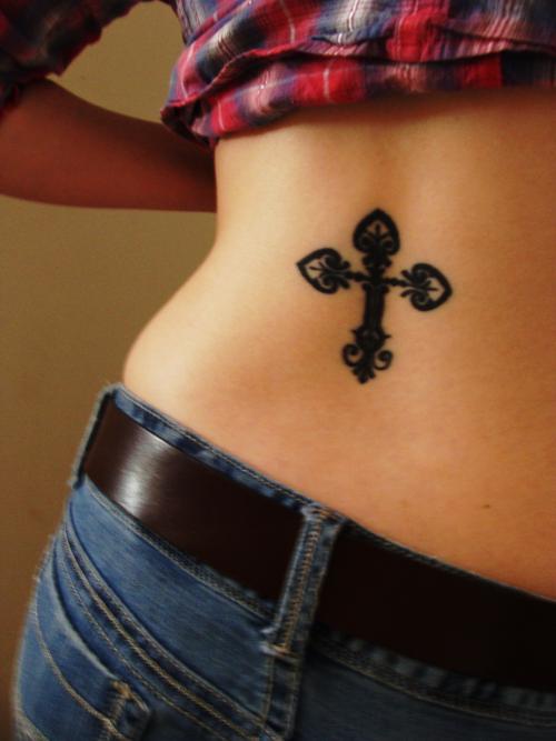 Simple Christian Cross Tattoo Design For Lower Back