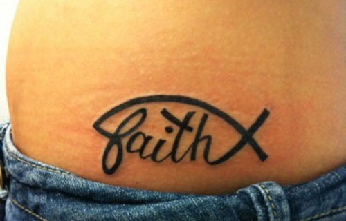 Simple Christian Faith Jesus Fish Tattoo Design For Lower Back