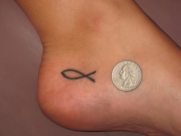 Simple Christian  Jesus Fish Tattoo On Heel