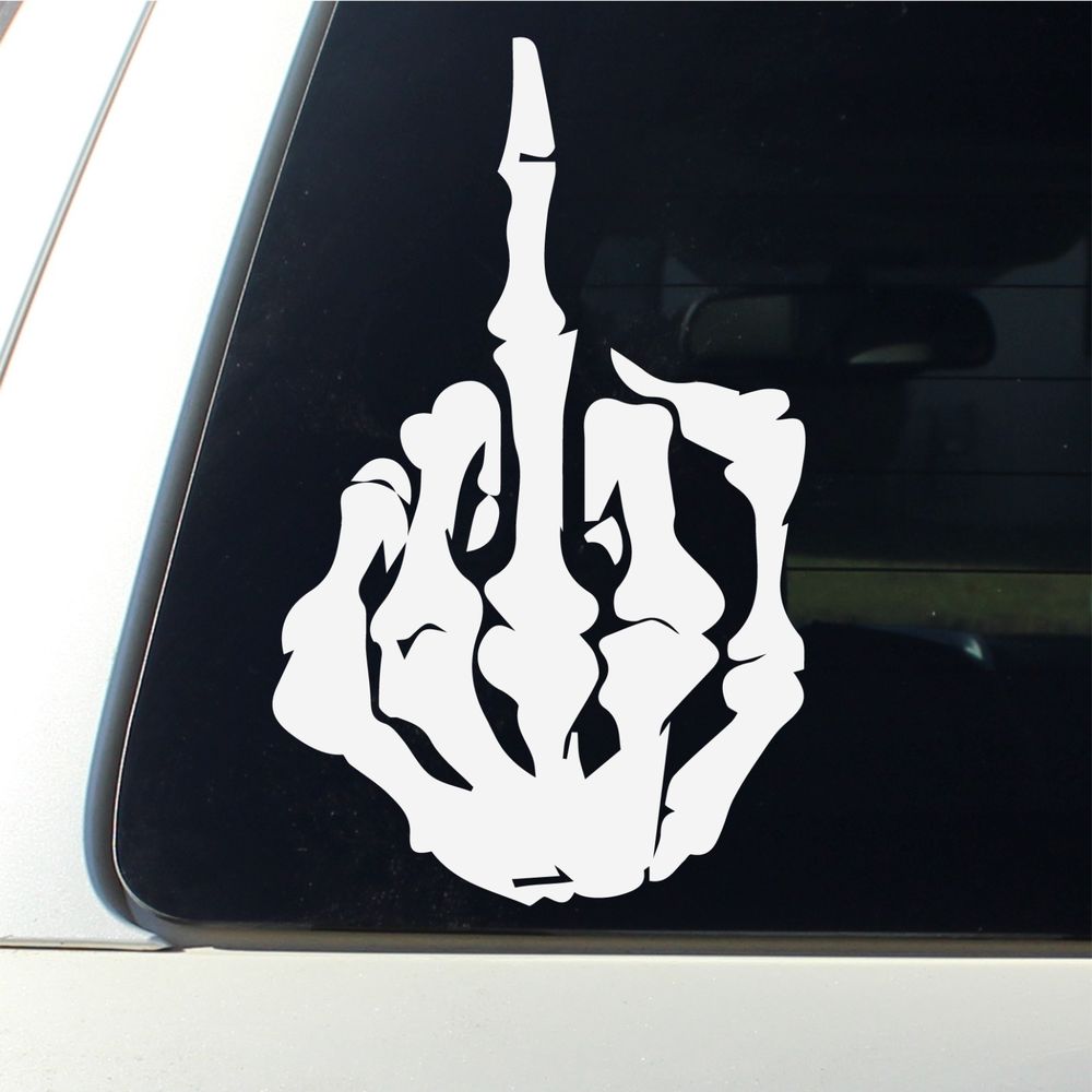 Skeleton Hand Flip Off On Car Decal Funny Picture.