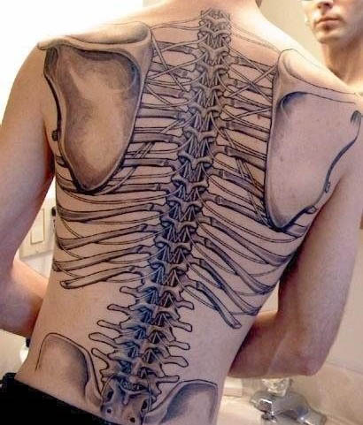 Spine Bone Tattoo On Man Full Back