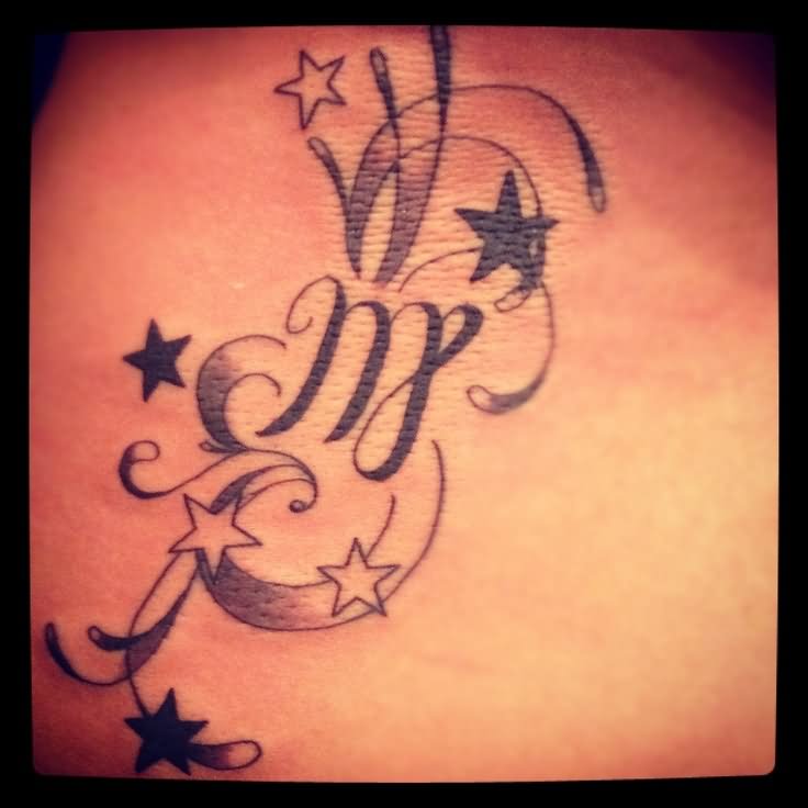 Stars And Virgo Zodiac Tattoo Design For Girls