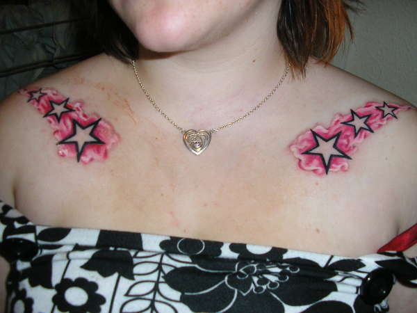 Stars Tattoo On Girl Collarbone