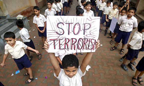 Stop Terrorism School Children Participating Anti Terrorism Day
