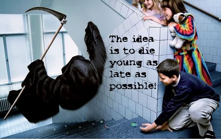 The Idea Is to Die Young As Late As Possible Funny Death Picture