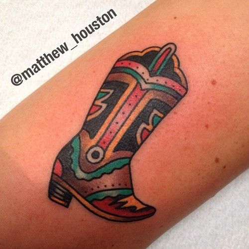 Traditional Cowboy Shoe Tattoo Design For Arm
