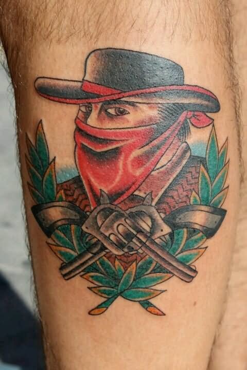 Traditional Cowboy With Two Guns Tattoo Design For Sleeve