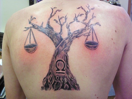 Tree Libra Scale Tattoo On Back